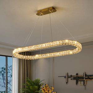 Luxe ovale hanglampen moderne woonkamer eetkamer kristallen plafondkroonluchter gouden glans dimbare LED-plafondlamp