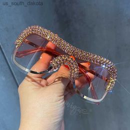 Luxus Übergroße Y2k Sonnenbrille Frauen Metall Randlose Vintage Silber Sonnenbrille Große Strass Feamle Shades L230523