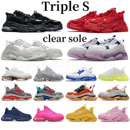 Pares de lujo Triple S Zapatos casuales Vintage Suela transparente Plataforma Triple-S Diseñador de zapatos Zapatilla de deporte para hombre Zapatillas de deporte para mujer Negro Blanco Gris Azul marino Rojo Amarillo Hombres Entrenador para mujer