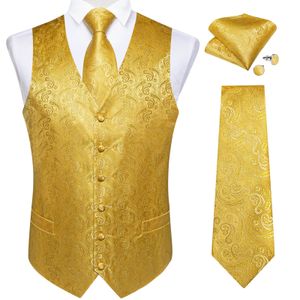 Luxe paisley gouden vest voor man formeel gele vaste heren vest zijden stropdas picky square bruiloftsactiviteiten chaleco hombre 240507