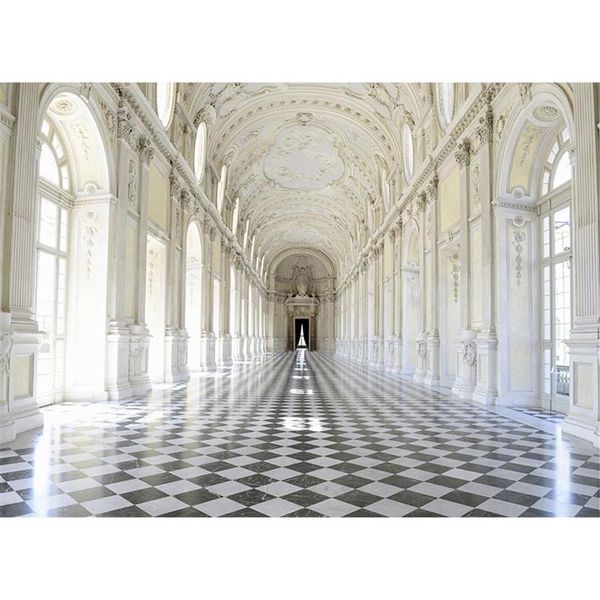 Fondos de fotografía de palacio de lujo para estudio Puertas arqueadas impresas Pilares de piedra Banquete de boda Fotomatón Fondo Fond Photographie