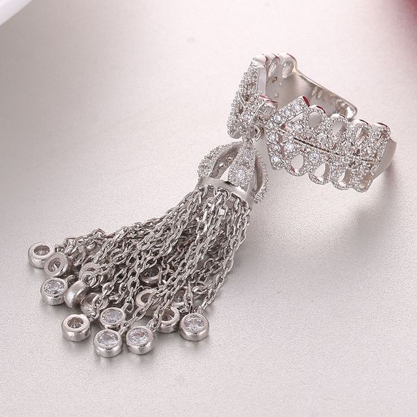 Fête de luxe célèbre gland anneaux pour femmes incrustation zircon cubique réglable couronne anneau célèbre bague de mode