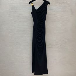 Luxe patchwork -jurk vrouwen sexy mouwloze jurken zwarte elegante zomer geplooide lage nek vestjurk
