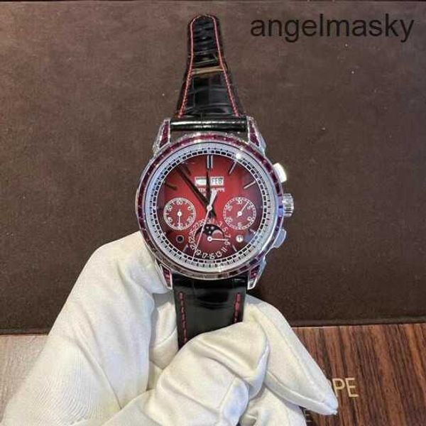 Relojes Patek de lujo para hombres Clase Función compleja Cronómetro Serie 527112p Degradado Rojo Placa del tesoro Hombres Negocios Ocio Manual Mecánico Fo SL8H