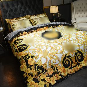 Ensembles de literie de créateurs de motifs de luxe 4pcs / set Golden Imprimé Silk Queen King Size Cover Cover Lit Fashion Couvre-couilles