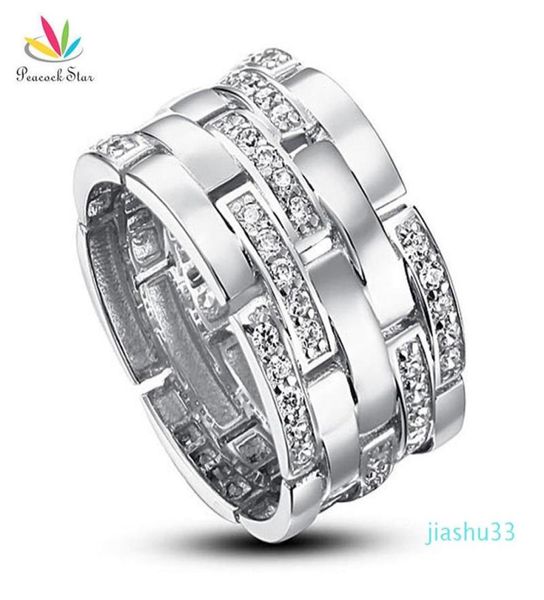 Luxury Peacock Star Wedding Band anniversaire Sterling Solid 925 Silver Ring Jewelry CFR8005 Y1905100228142110400