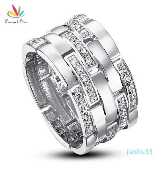 Luxury Peacock Star Wedding Band anniversaire Sterling Solid 925 Silver Ring Jewelry CFR8005 Y1905100228149639730