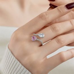 Luxe peer hart diamanten bandringen voor vrouwen wo 925 sterling zilveren ontwerper ring vrouw feest roze 5a zirconia sieraden dagelijkse outfit Valentijnsdag cadeaubus maat 6-9
