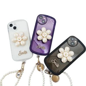 Bracelet de perles de luxe étuis de téléphone portable coque de Protection de la chaîne de poignet coque transparente fleur douce pour Apple 14 IPhone13 Promax 14plus 12 11 porte-pétale anti-chute