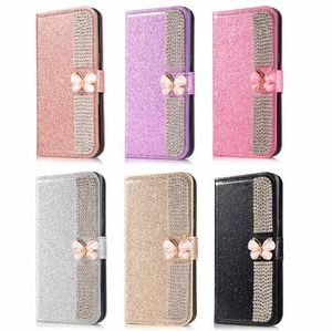 Bow-noeud Perle Diamant Bling Flip Portefeuille PU Housse En Cuir Pour iPhone Xs Max XR 8 7 Plus Samsung S8 S9 S10 Plus