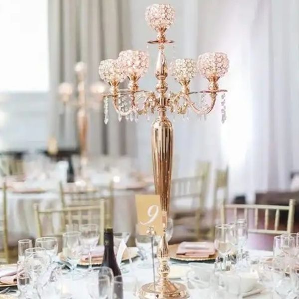 Centro de mesa con soporte de flores y perlas de lujo, centros de mesa dorados para bodas, fiesta de bodas, candelabro acrílico geométrico decorativo, centro de mesa 68