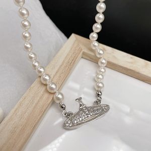 Luxe Pearl Saturn kettingontwerper Pendant Gold kettingen voor vrouwen Simple Style Silver Jewelry Wedding Party Gift