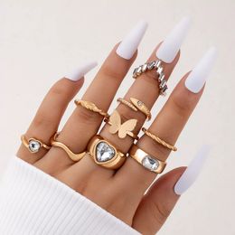 Conjuntos de anel de borboleta de luxo pérola pedra ouro cor para mulheres encantos coração de cobra jóias de casamento anillo pçs/conjuntos