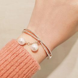 Luxury Pearl Femmes Rose Gold Bangle Girls Gift Gift Rhinestone Zircon Bracelet Charme pour INTE22