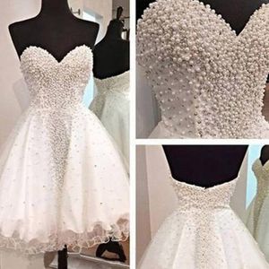 Luxe Parels Beaded White Homecoming Jurken 2019 Strapless Backless Piping Tule Prom Dress Avondjurken Cocktail Party Formele Jurk