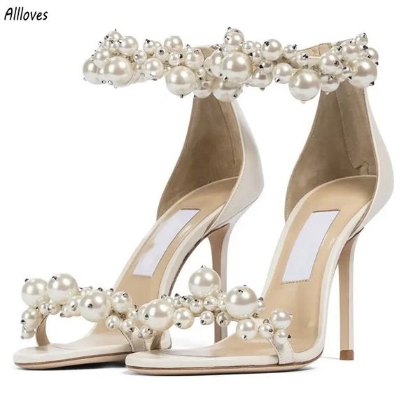 Chaussures de mariage de luxe en perles pour mariée, sandales à bout ouvert et à talons hauts, chaussures de bal à la mode pour dames CL3218
