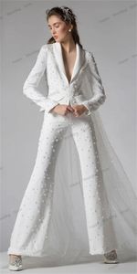 Perles de luxe femmes costumes ensemble pour smoking de mariage 2 pièces BlazerFlare pantalon robe de bal formelle sur mesure veste manteau Costumes 240226