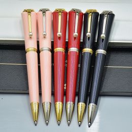 Promotie pen 6 kleuren metalen balpen / rollerbalpen met parelclip hoge kwaliteit dame vulling pennen Gift