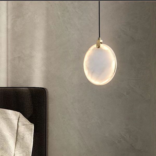 Éclairage suspendu de luxe pour chevet salon marbre Restaurant lampe luminaire intérieur éclairage rond pierre suspension lampe dero