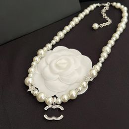 Collier pendentif de luxe chaîne mode femmes marque de créateur colliers de lettres plaqué argent en acier inoxydable cristal imitation perle bijoux de mariage cadeaux d'amour