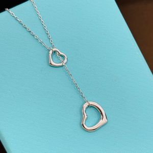 Luxe hanger ketting S925 sterling zilver dubbele holle hart charme choker voor vrouwen sieraden met doos feestcadeau
