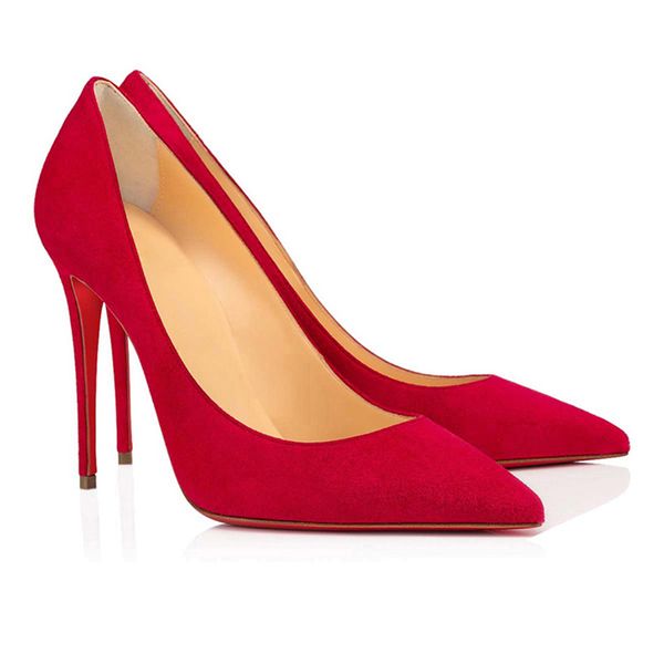 Sandalias de fondo rojo para mujer perfectas de lujo Kates Bombas de 100 mm Italia Mujeres refinadas Rojos Ante azul Punta puntiaguda Diseño Vestido de fiesta de boda Sandalia Tacones altos Caja UE 35-43