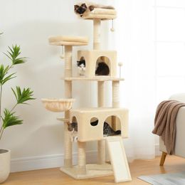 Casa de árbol de gato de lujo Muebles de condominio Torre de gato de múltiples capas con escalera Poste de rascado de sisal natural Juguete de salto de escalada 240304