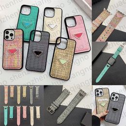 Diseñador de caja de teléfono de lujo para iPhone 15 Pro Max Estuche Titular de la tarjeta iPhone 14 Pro Max 12 13 11 XS Max X XR 15 Plus Estuche Tejido Triángulo P Apple Watch Band Correa Cubierta móvil