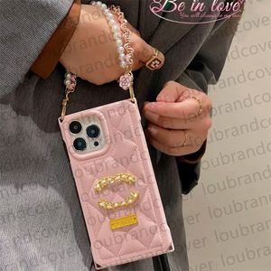 Luxury telefoonhoes ontwerper iPhone Case voor iPhone 15 Pro Max Case Apple iPhone 14 Pro Max 13 Pro 12 Case Fashion Pearl -armbandketen Handtaskasten