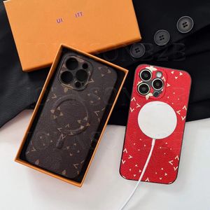 Luxe telefoonhoesje iPhone 15 14 Pro Max MagSafe Mooie lederen portemonnee Hoge kwaliteit 18 17 16 15pro 14pro 13pro 12pro 13 12 11 hoesjes met logo Box Man Vrouw Bruin Rood BTN