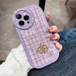 Cas de téléphone de luxe pour iPhone 14 Pro Max Plus 13 12 11 XS XR Designer Rose Violet Laine Tricot Phonecase Antichoc Silicone Housse Nouveau