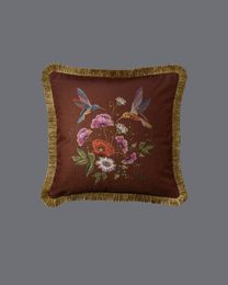 Designer de taie d'oreiller de luxe Signalisation motif classique Double face Impression de fleurs d'oiseau gland bord taie d'oreiller housse de coussin cadeau de décoration de Noël