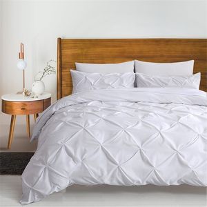 Luxe pinch geplooide beddengoed set katoenen kingsize bed linnen quilt cover set super zacht dekbedovertrek set 3 stks met kussensloop 210317