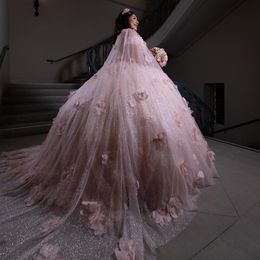 Robe De bal rose De luxe, robe De Quinceanera scintillante, motif Floral 3D scintillant, 15 ans, robe De soirée princesse pour 16 ans, spectacle, 2024