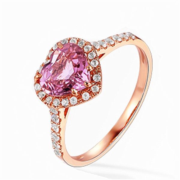 anillos de cristales rosas de lujo anillo de amor de corazón de turmalina natural anillo de generación en vivo chapado en oro rosa