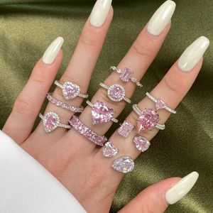 roze diamanten designer ring voor vrouw wo 925 sterling zilver 5A zirkonia ronde peer liefde bruiloft verloving hartband ringen dames luxe sieraden maat 5-9 doos cadeau