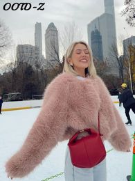 Abrigo de piel sintética esponjoso de color rosa de lujo para mujer, chaqueta holgada de manga larga gruesa y cálida, ropa de abrigo elegante para mujer para invierno 240124