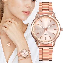 Roze goud roestvrij staal horloges Femaleclassic Round Dial Quartz Kijk vrouwen zakelijke polshorloges