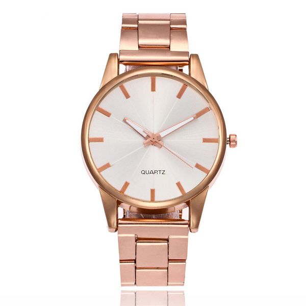Montres en acier inoxydable en or rose de luxe Femelle Classic Round Dial Quartz Watch Ladies Business Wristwatch