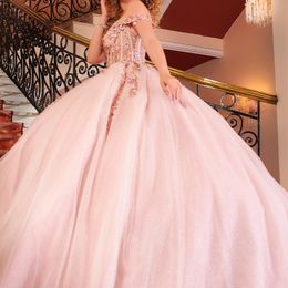 Luxe Roze Prinses Baljurk Quinceanera Jurken Applicaties Kant Tull Kralen Strass Luxe Vestidos De 15 Anos