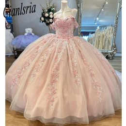 Luxe Roze Quinceanera Jurk 2024 3D Bloemen Bloemen Prinses Baljurk Sweet 15 Vestidos De XV Anos Party Gown