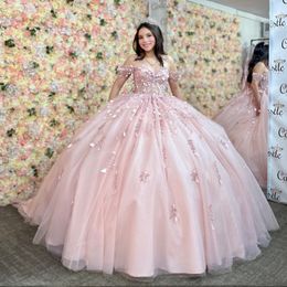 Luxe Roze Glanzende Sweetheart Quinceanera-jurken Sparkly Beaded Lace-up Corset Puffy Skirt Princess Debutante Jurk voor 15 jaar