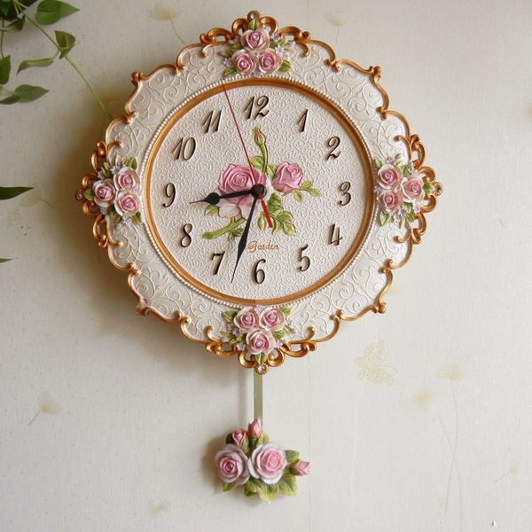 Horloge murale rose luxueuse vintage swing pendulum horloge mural salon chambre chambre montre silencieuse horlo