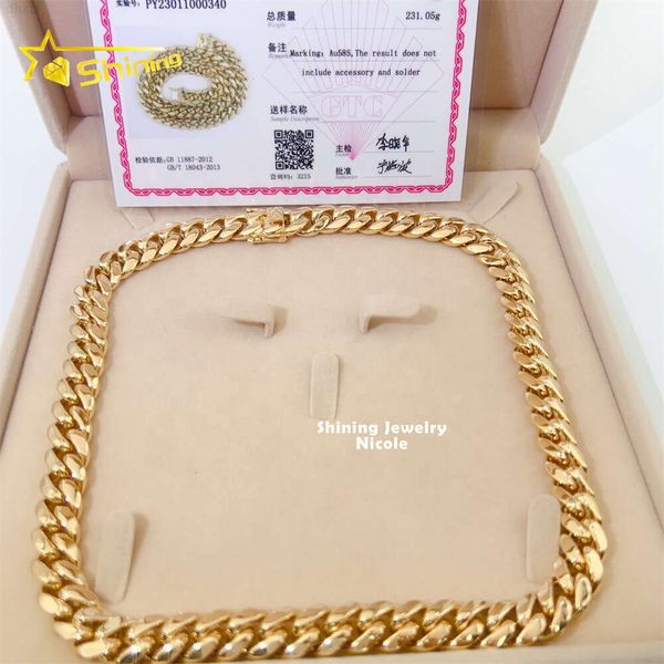 Luxury Plain Design Hip Hop fabriqué 12 mm 231g Bijoux en or massif Chaîne de liaison cubaine 14K