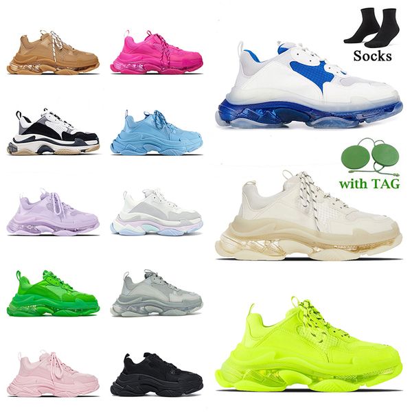 Baskets à plateforme de luxe Top Fashion Triple S Designer Chaussures Femmes Hommes Vintage 17FW Paris Clear Sole Crystal Bottoms Runner Sports Trainers