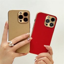 Funda de teléfono de silicona suave con textura de cuero cruzado, Marco chapado de lujo para iPhone 15, 14, 13, 12 Pro Max, cubierta protectora de cámara de Metal