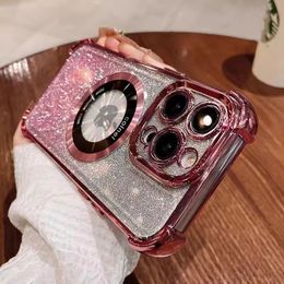 Cadre de luxe Cadre de téléphone flash magnétique pour iPhone 15 14 13 12 Pro Max Gradient Powder Protected Bling Bling Glitter Cover sur 14 15 plus 200pcs