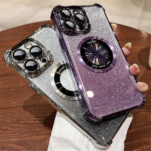 Cadre de placage de luxe Cadre de téléphone flash magnétique pour iPhone 15 14 13 12 Pro Max Gradient Powder Protected Bling Bling Glitter Cover sur 14 15 plus 70pcs