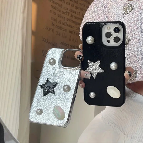 Revestimento de luxo Couro Pérola Vogue para iPhone 14 13 12 Pro Max Durável Elegante Moda Feminina Jóias Star Shell Protetora À Prova de Choque