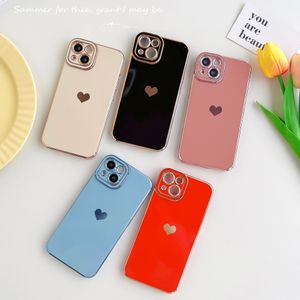 Luxury plating side love heart soft tpu cases camerabescherming schokbestendige transparant Clear voor iPhone 14 13 12 11 Pro Max XR XS x 8 plus Samsung S21 Fe S22 S23 Plus